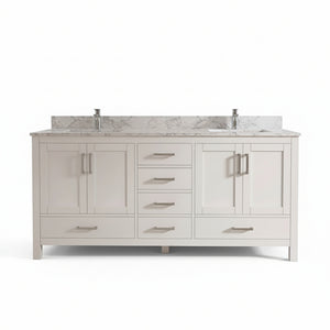 New England Home Goods Table 72" Double Sink Vanity in White - Engineered Wood; Stone Top