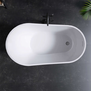 New England Home Goods Matira 59" Freestanding Tub in White - Stone Resin Solid Surface
