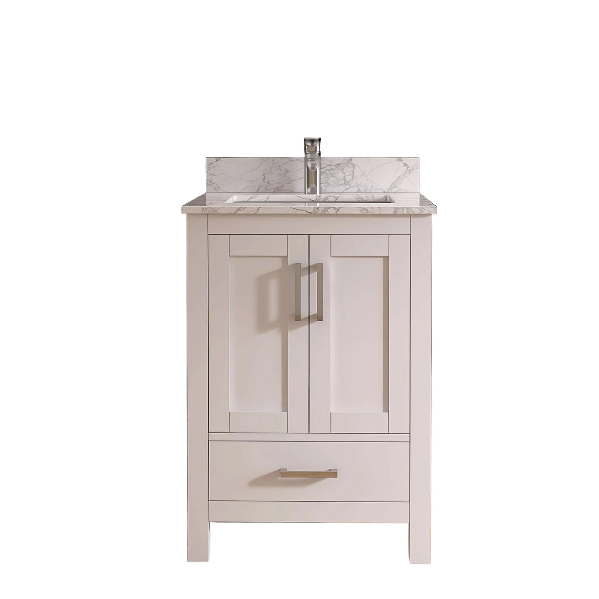 New England Home Goods Rabbit 24" Single Sink Vanity in White - Engineered Wood; Stone Top