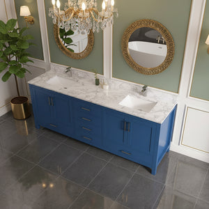 New England Home Goods Outer 84" Double Sink Vanity in White - Engineered Wood; Stone Top