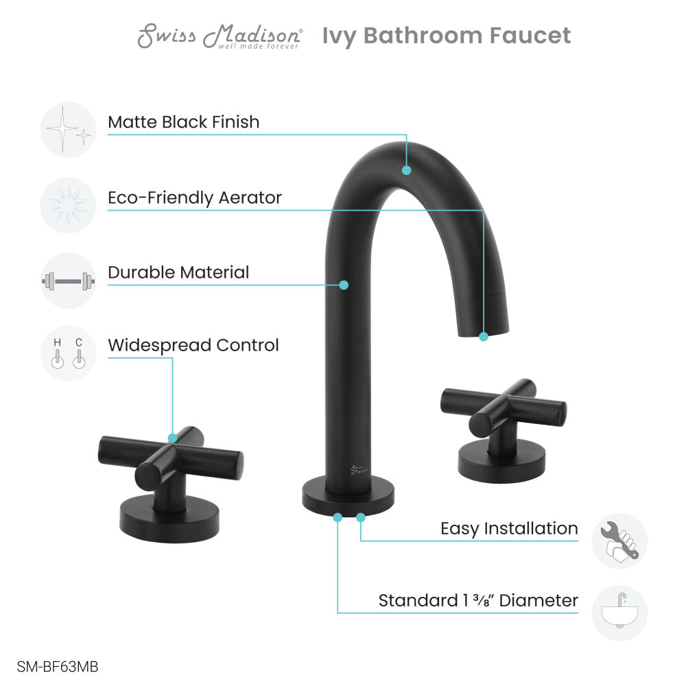 Ivy Courte 8 in. Widespread, Cross Handle, Bathroom Faucet in Matte Black