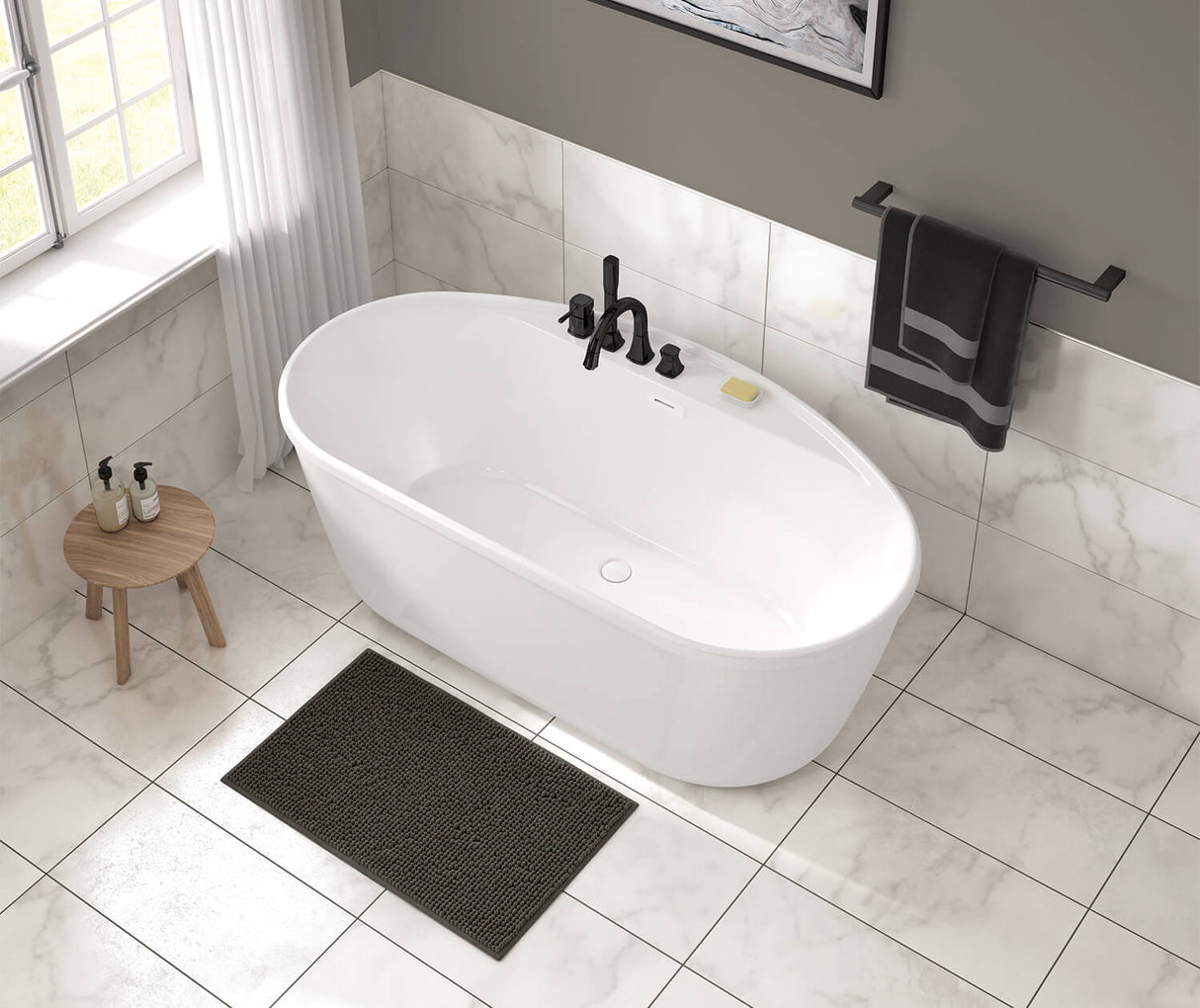 MAAX 106992-000-002-100 Eldora 5832 AcrylX Freestanding Center Drain Bathtub in White with White Skirt