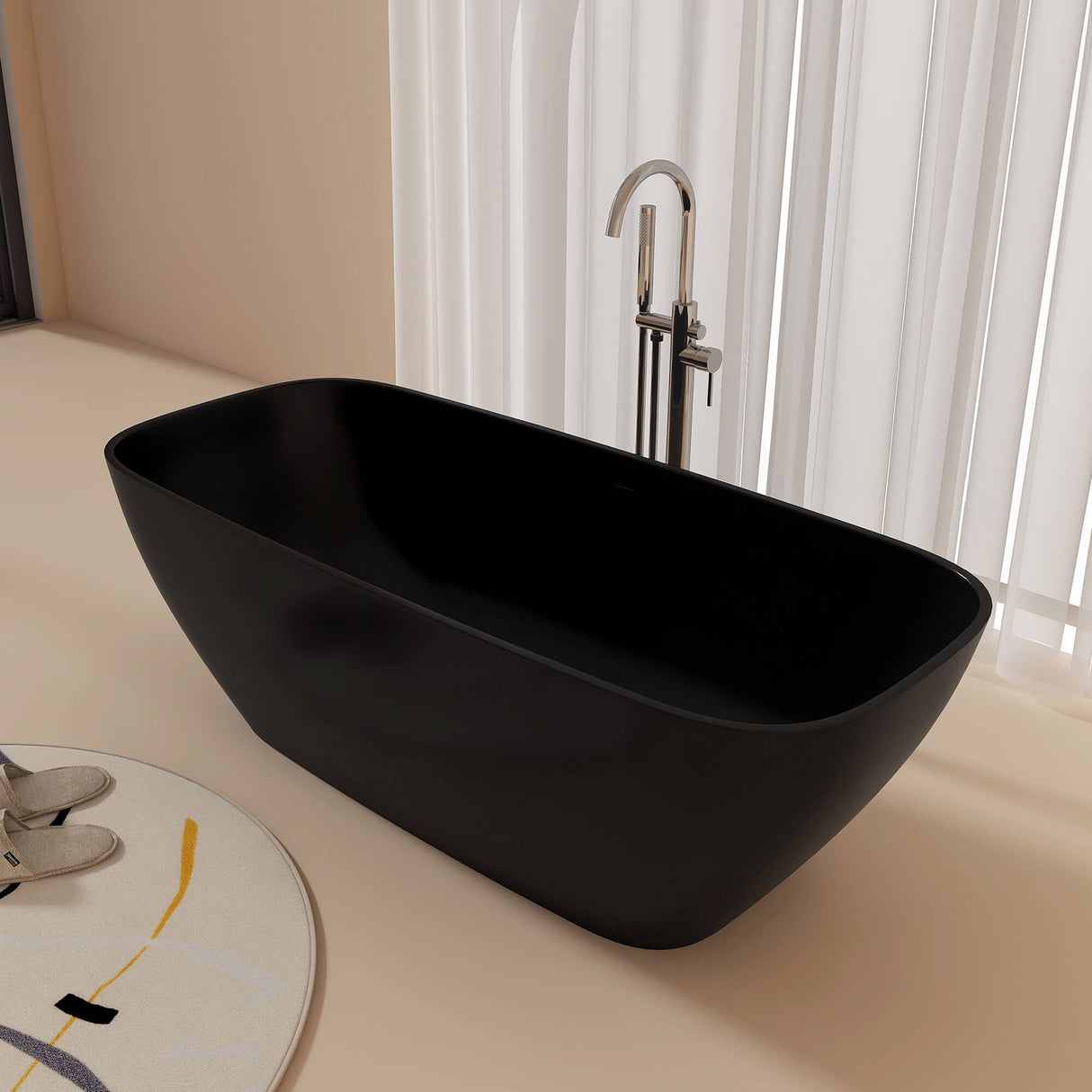 New England Home Goods Annapurna 67" Freestanding Tub in Black - Stone Resin Solid Surface
