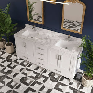 New England Home Goods Table 72" Double Sink Vanity in White - Engineered Wood; Stone Top