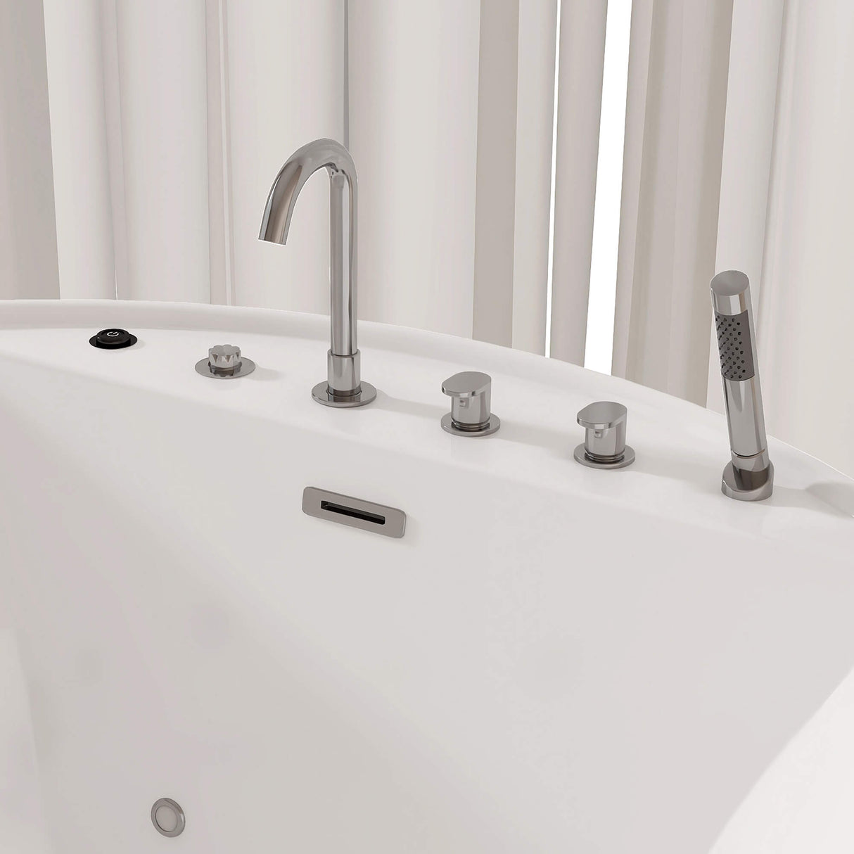 New England Home Goods Poipu 71" Freestanding Tub in White - Stone Resin Solid Surface