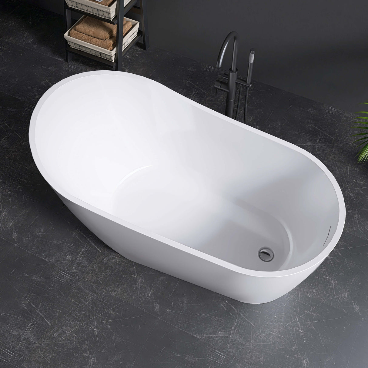 New England Home Goods Matira 59" Freestanding Tub in White - Stone Resin Solid Surface