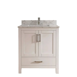 New England Home Goods Meru 30" Single Sink Vanity in White - Engineered Wood; Stone Top
