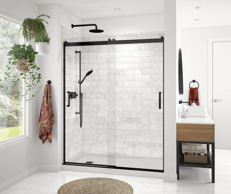 MAAX 136694-900-340-000 Revelation Round 56-59 x 70 ½-73 in. 8mm Bypass Shower Door for Alcove Installation with Clear glass in Matte Black