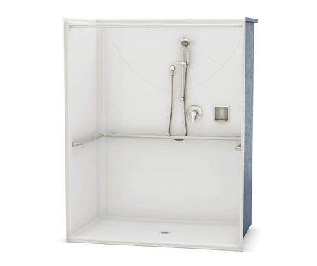 Aker OPS-6036 AcrylX Alcove Center Drain One-Piece Shower in Sterling Silver - ADA Compliant (without Seat)