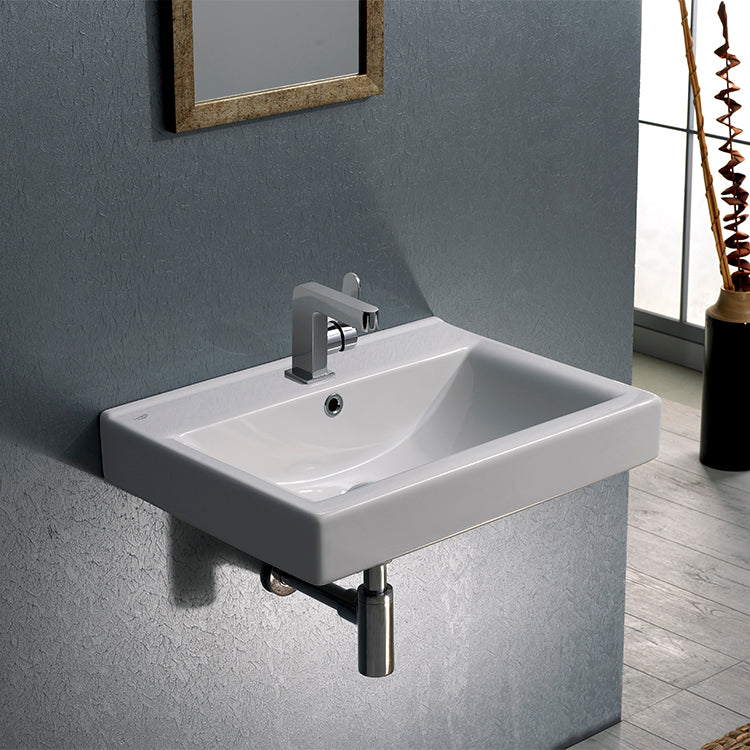 Rectangular White Ceramic Wall Mounted or Drop In Bathroom Sink