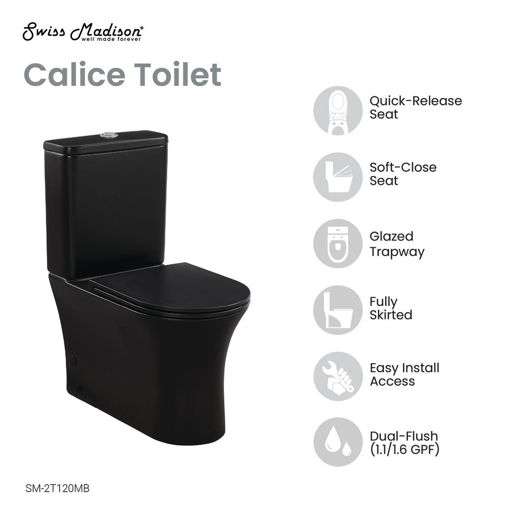 Calice Two-Piece Elongated Rear Outlet Toilet Dual-Flush 0.8/1.28 gpf in Matte Black