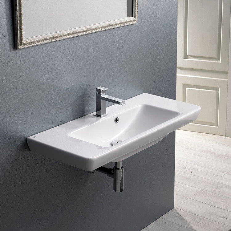 Rectangular White Ceramic Wall Mounted or Drop In Sink