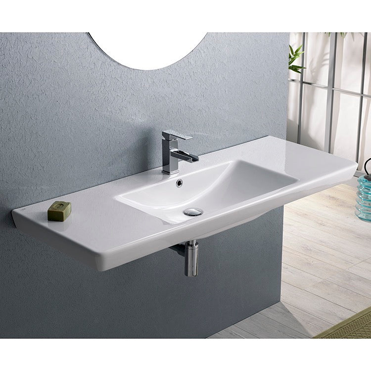 Rectangular White Ceramic Wall Mounted or Drop In Bathroom Sink