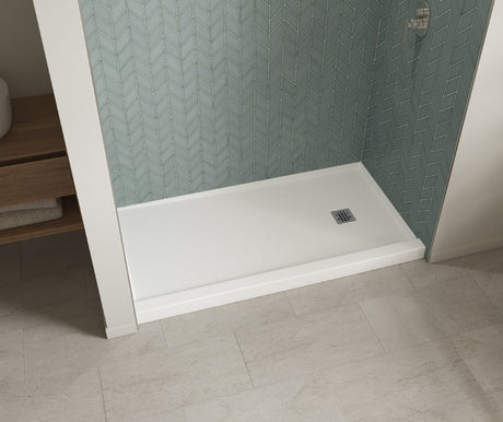 MAAX 420035-541-001-101 B3Square 6034 Acrylic Alcove Shower Base in White with Anti-slip Bottom with Right-Hand Drain