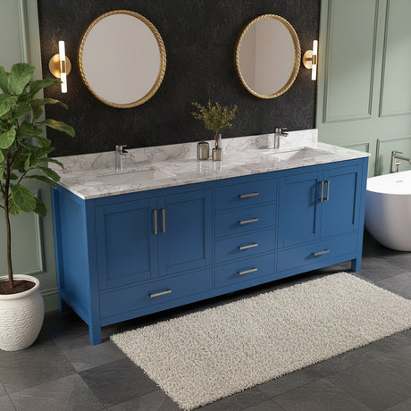 New England Home Goods Outer 84" Double Sink Vanity in White - Engineered Wood; Stone Top