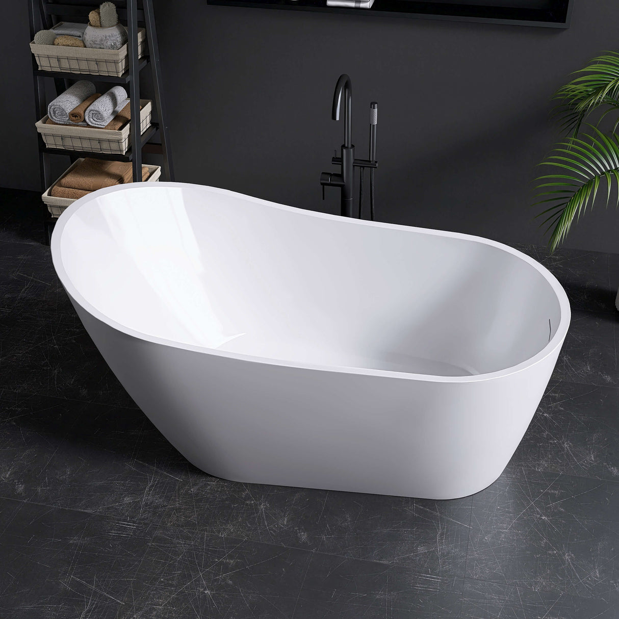 New England Home Goods Matira 59" Freestanding Tub in White - Stone Resin Solid Surface