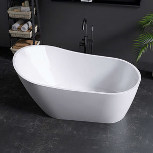 New England Home Goods Matira 59" Freestanding Tub in White - Stone Resin Solid Surface