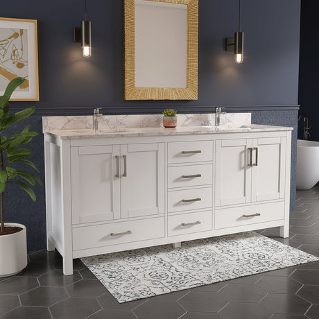 New England Home Goods Table 72" Double Sink Vanity in White - Engineered Wood; Stone Top