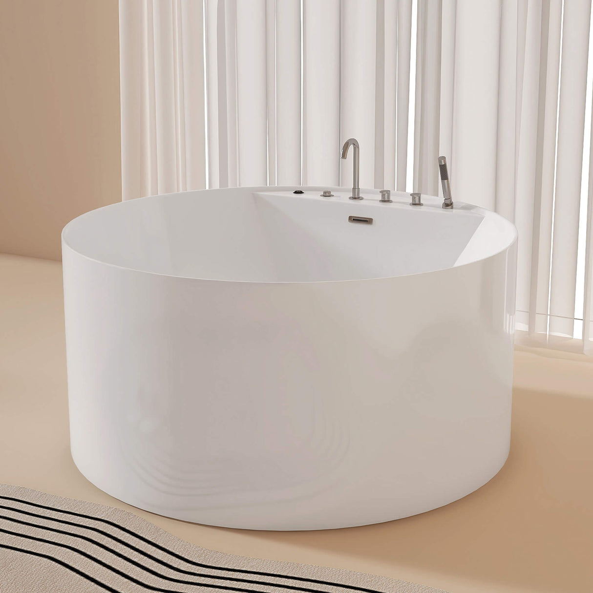 New England Home Goods Athos 47" Freestanding Tub in White - Stone Resin Solid Surface