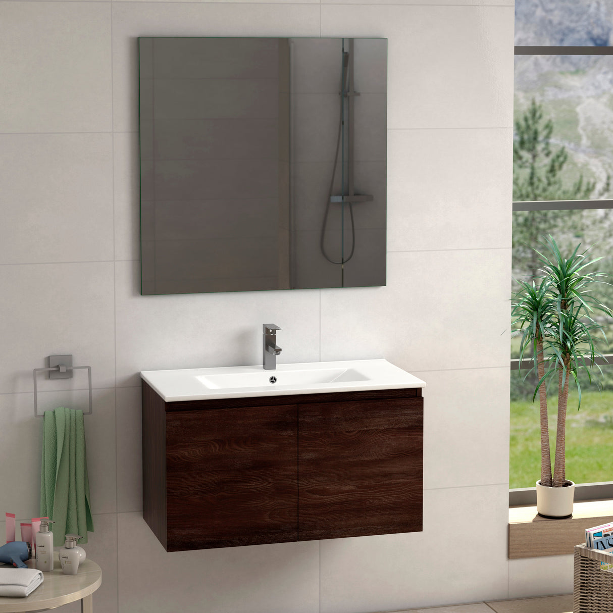 DAX Malibu Engineered Wood and Porcelain Onix Basin with Vanity Cabinet, 32", Wenge DAX-MAL013213-ONX