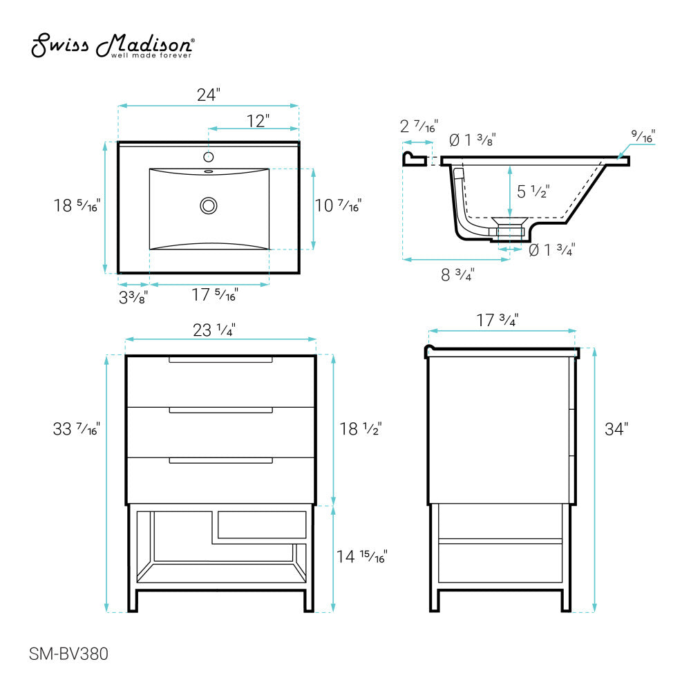 Carre 24" Bathroom Vanity in White Oak