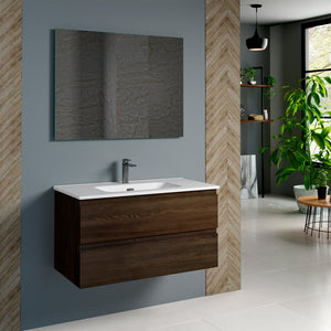 DAX Pasadena Engineered Wood and Porcelain Basin Single Vanity Cabinet, 36", Wenge DAX-PAS013613-ONX