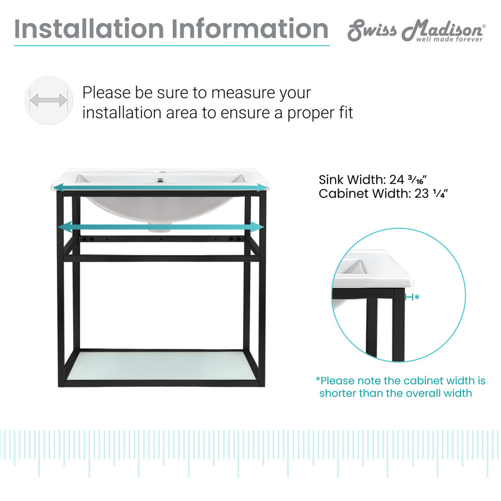 Pierre 24 Single, Metal Frame, Open Shelf, Bathroom Vanity