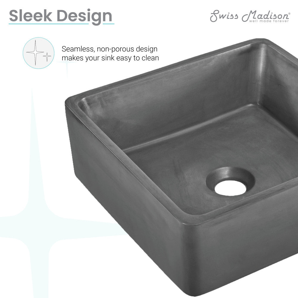 Lisse 15" Square Concrete Vessel Bathroom Sink in Dark Grey