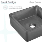 Lisse 15" Square Concrete Vessel Bathroom Sink in Dark Grey