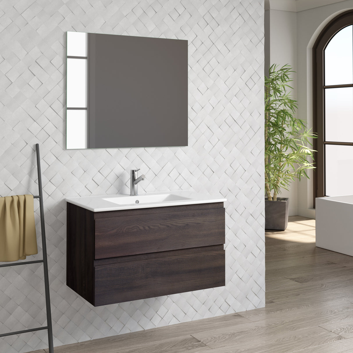 DAX Pasadena Engineered Wood and Porcelain Onix Basin Vanity Cabinet, 32", Wenge DAX-PAS013213-ONX