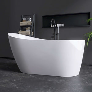 New England Home Goods Matira 59" Freestanding Tub in White - Stone Resin Solid Surface