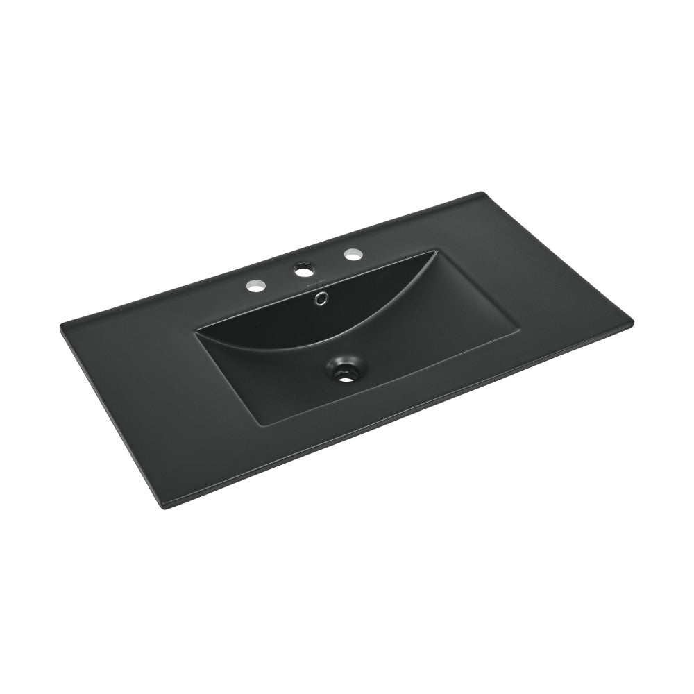 36 inch Ceramic Vanity Sink Top in Matte Black with 3 Holes