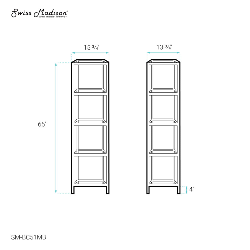 Pierre 16"x65"x14" Freestanding Linen Cabinet in Matte Black