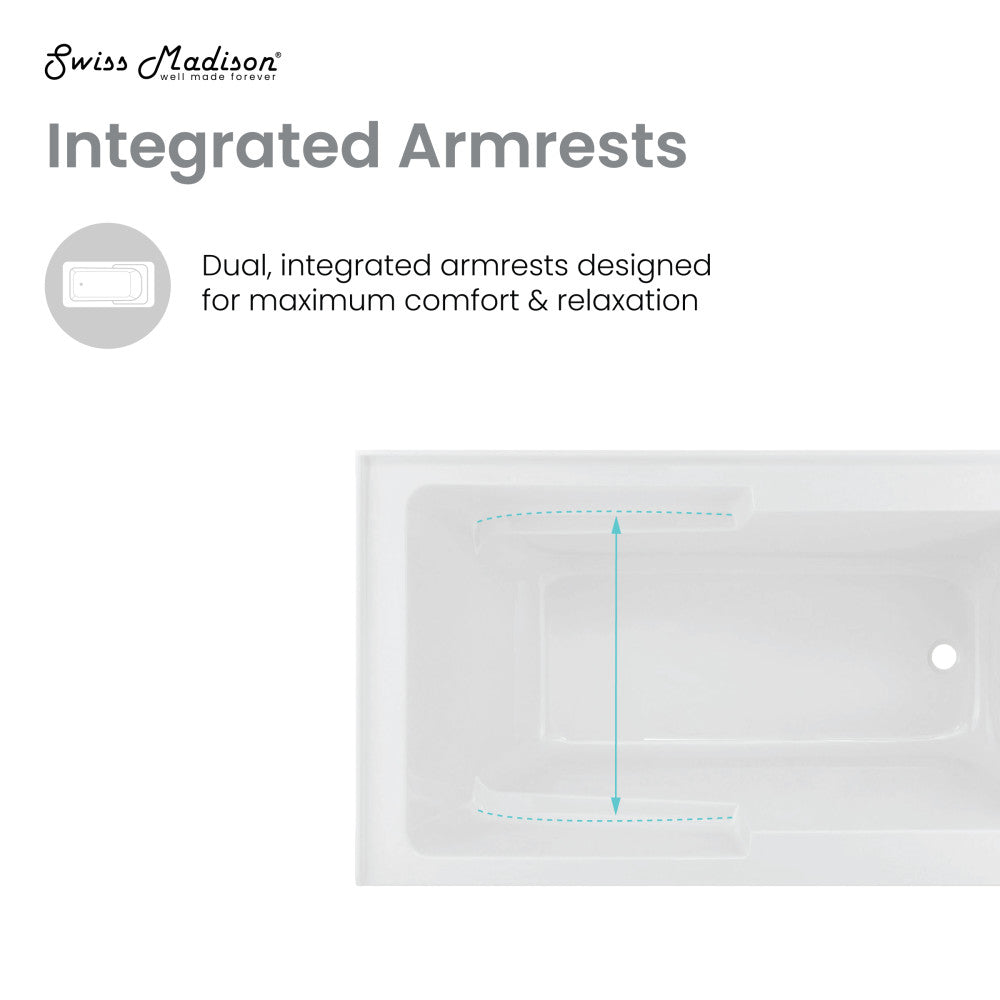 Voltaire 48 x 30" Right-Hand Drain Alcove Integrated Armrest Bathtub with Apron