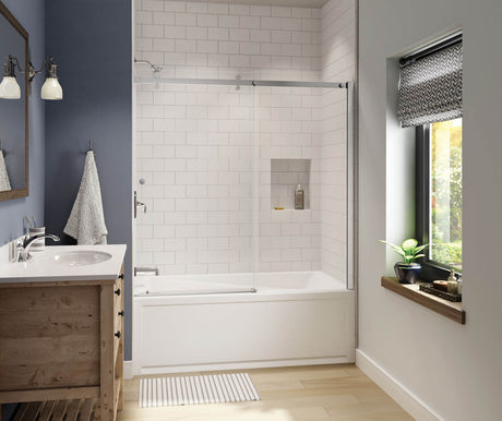 MAAX 138994-900-084-000 Luminescence 56 ½-59 x 55 ½-57 ½ in. 6 mm Sliding Tub Door for Alcove Installation with Clear glass in Chrome