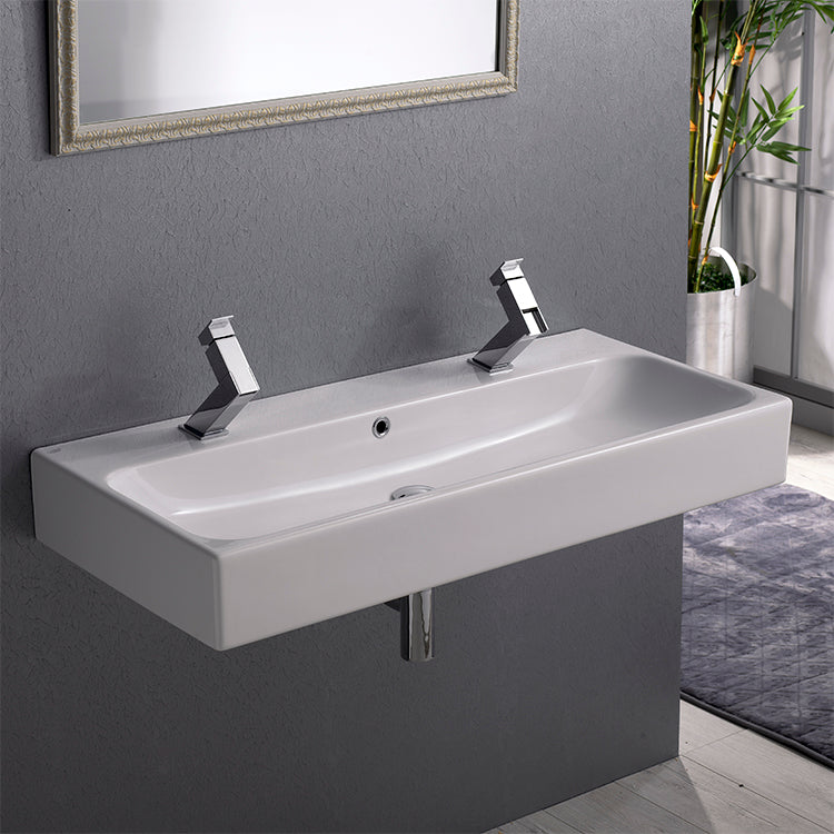 Trough Ceramic Wall Mounted or Vessel Sink