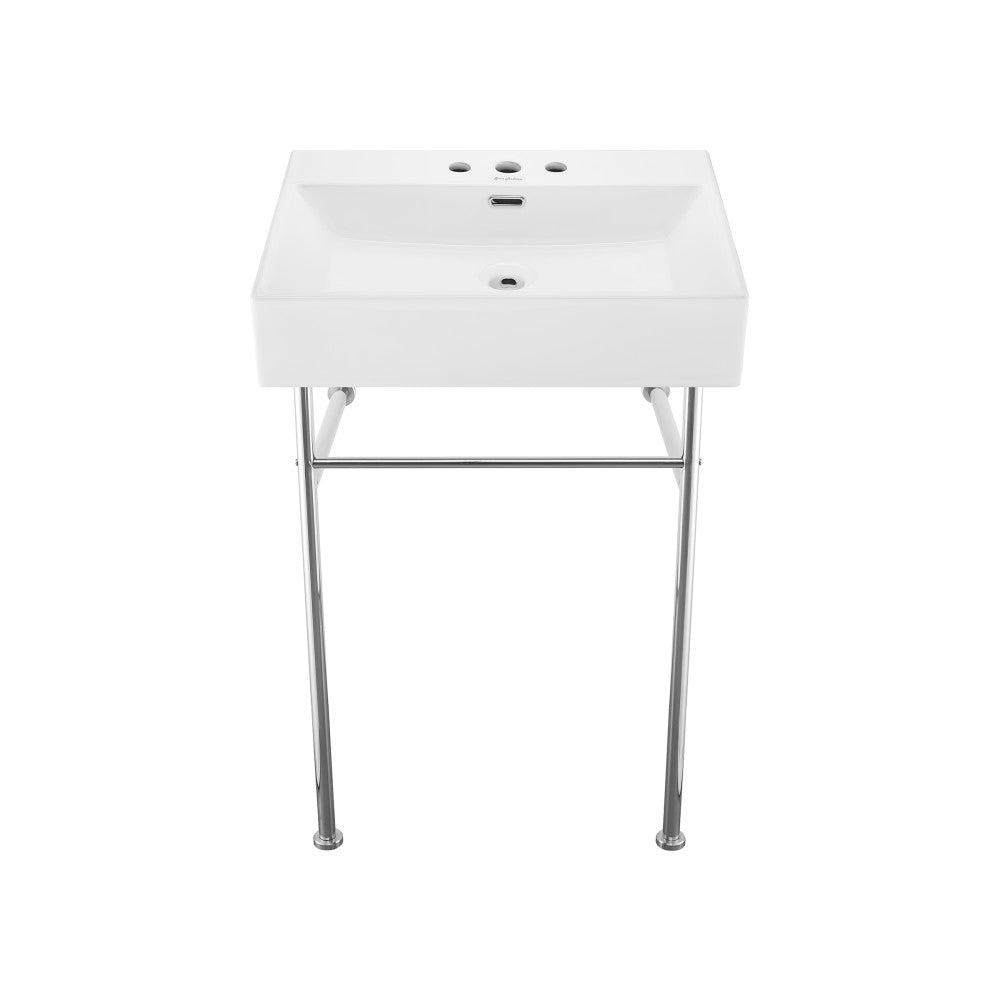 Claire 24" Console Sink White Basin Chrome Legs with 8" Widespread Holes