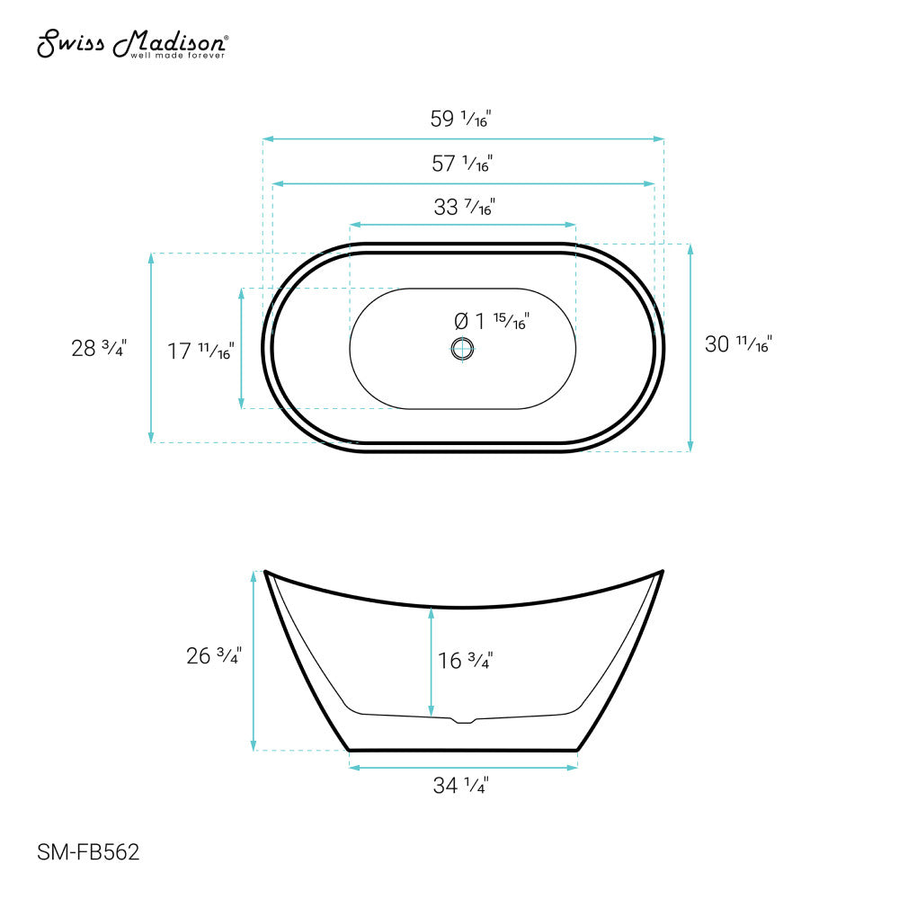 Ivy 60" Double Slipper Freestanding Bathtub