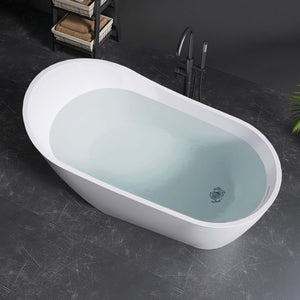 New England Home Goods Matira 59" Freestanding Tub in White - Stone Resin Solid Surface