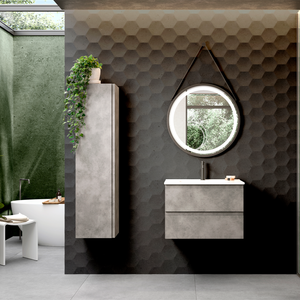 DAX Pasadena Engineered Wood and Porcelain Onix Basin with Single Vanity Cabinet, 28", Cement DAX-PAS012881-ONX
