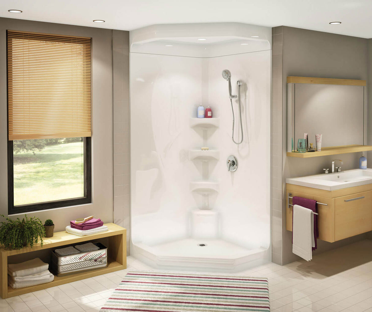 MAAX 102500-000-001-000 Equinox II 40 x 40 Acrylic Corner Center Drain One-Piece Shower in White