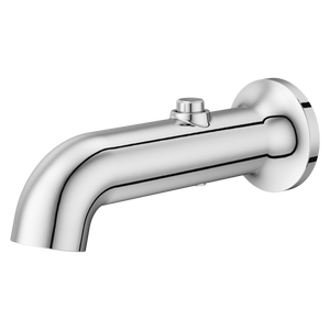Modern Round Push Button Divertering Tub Spout in Polished Chrome