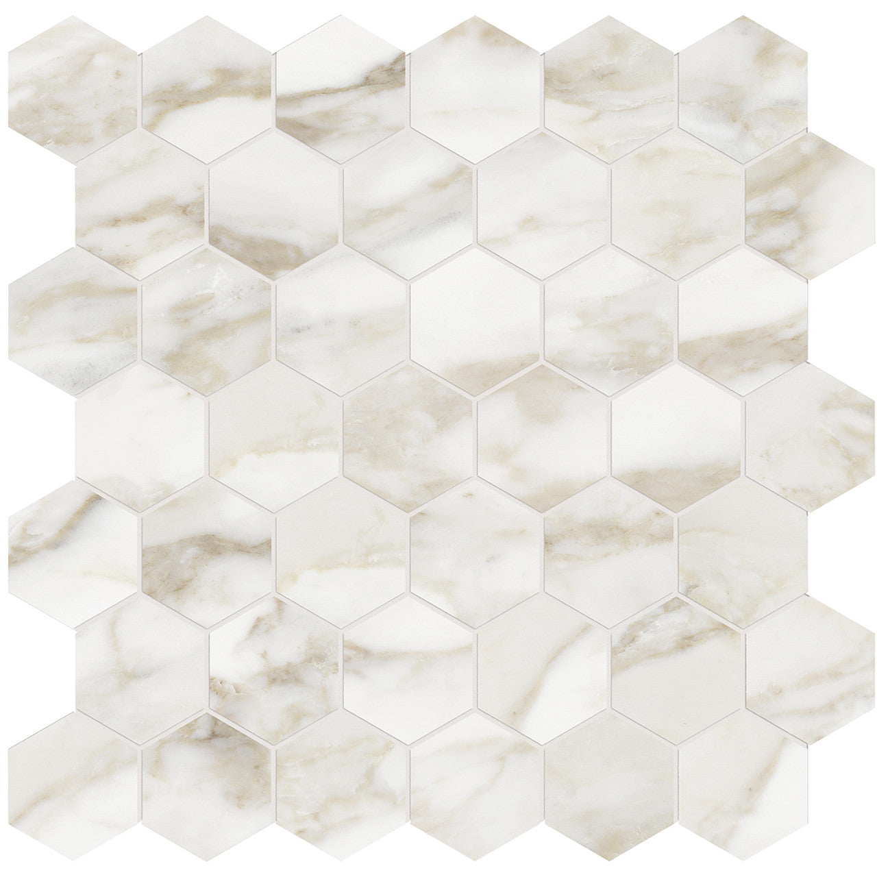 Anatolia Tile La Marca 2 Inch Hexagon Calacatta Paonazzo Honed Porcelain Mosaic *** 1 Sheet Covers .97 Sqft *** 4501-0351-2  - premium natural stone mosaic tile from Anatolia Tile, available at PoshHaus showroom in Keene, NH