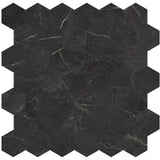 Anatolia Tile La Marca 2 Inch Hexagon Nero Polished Porcelain Mosaics. 1 Sheet = .96 Sq. Ft. 4501-0339-0 Nero Venato 2" Hexagon Polished - premium natural stone mosaic tile from Anatolia Tile, available at PoshHaus showroom in Keene, NH