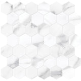 Anatolia Tile La Marca 2 Inch Hexagon Statuario Honed Porcelain Mosaics. 1 Sheet = .96 Sq. Ft. 4501-0356-0 Statuario Nuovo 2" Hexagon Honed - premium natural stone mosaic tile from Anatolia Tile, available at PoshHaus showroom in Keene, NH