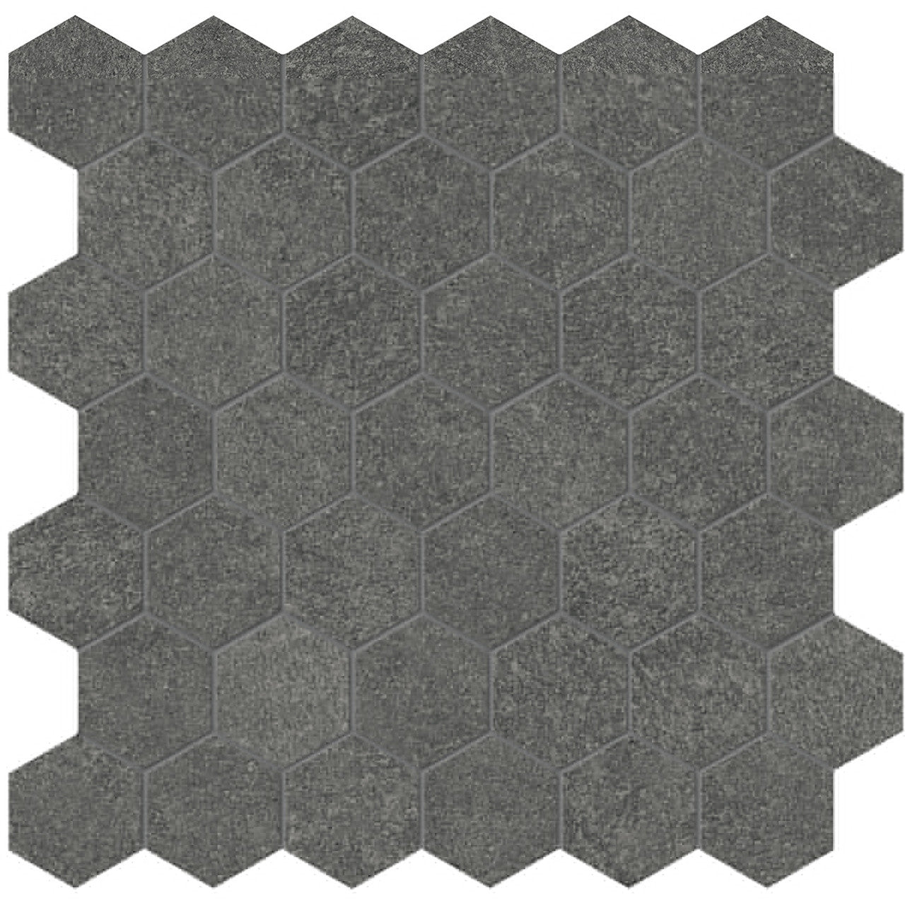 Anatolia Tile 2" Mjork Color Body Porcelain Carbon Hexagon 42 Piece Mosaic 4501-0382-0 1 Sheet = .97 Sq. Ft." Carbon 2" Hexagon - premium natural stone mosaic tile from Anatolia Tile, available at PoshHaus showroom in Keene, NH