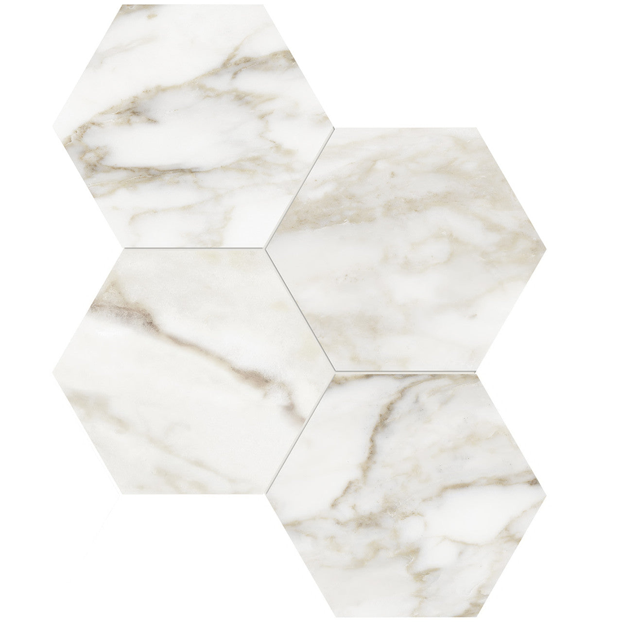 Anatolia Tile 6" Hexagon La Marca Calacatta Honed & Rectified Porcelain Mosaic - 1 Sheet = .797 Sqft - 4501-0333-2"  - premium natural stone mosaic tile from Anatolia Tile, available at PoshHaus showroom in Keene, NH