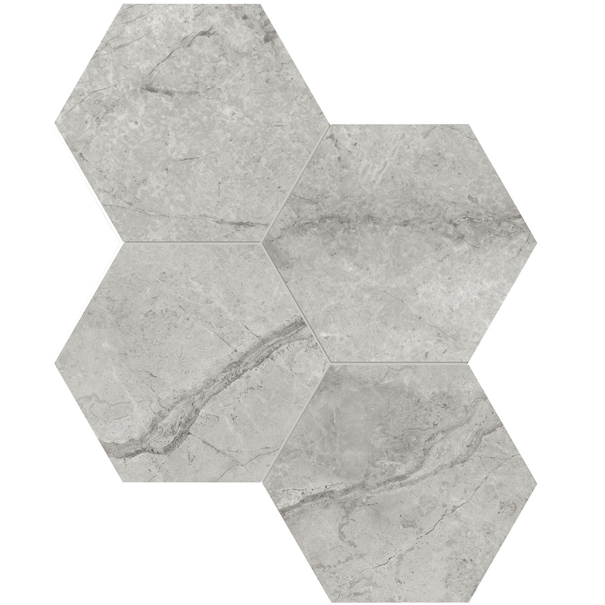 Anatolia Tile 6" Hexagon La Marca Paradiso Polished & Rectified Porcelain Mosaic - 1 Sheet = .797 - 4501-0326-0" Paradiso Argento 6" Hexagon Polished - premium natural stone mosaic tile from Anatolia Tile, available at PoshHaus showroom in Keene, NH