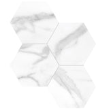 Anatolia Tile 6" Hexagon La Marca Statuario Honed & Rectified Porcelain Mosaic - 1 Sheet = .797 - 4501-0338-0" Statuario Nuovo 6" Hexagon Honed - premium natural stone mosaic tile from Anatolia Tile, available at PoshHaus showroom in Keene, NH