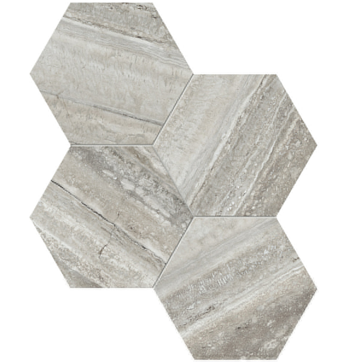 Anatolia Tile 6" Hexagon La Marca Travertino Honed & Rectified Porcelain Mosaic - 1 Sheet = .797 - 4501-0337-0" Travertino Instrata 6" Hexagon Honed - premium natural stone mosaic tile from Anatolia Tile, available at PoshHaus showroom in Keene, NH